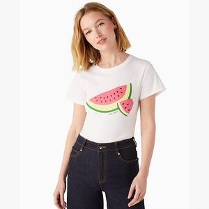 Kate Spade Watermelon Slice White Short Sleeve Tee Shirt Size Small NWT